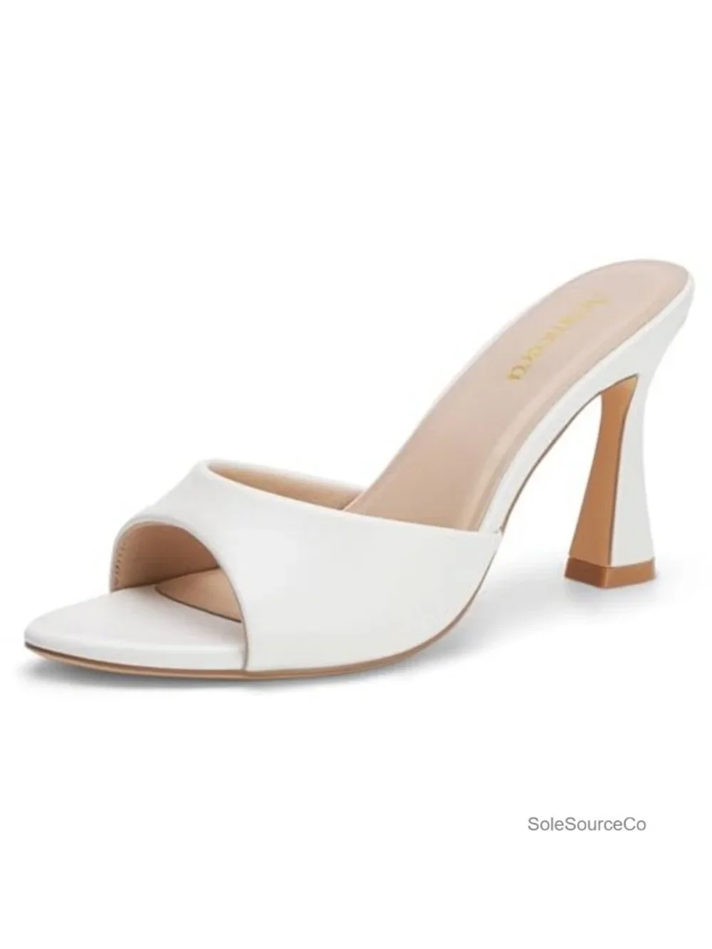 Chunky Block Mule High Heels Patent Faux Leather Open Pointed Peep Toe Slip On